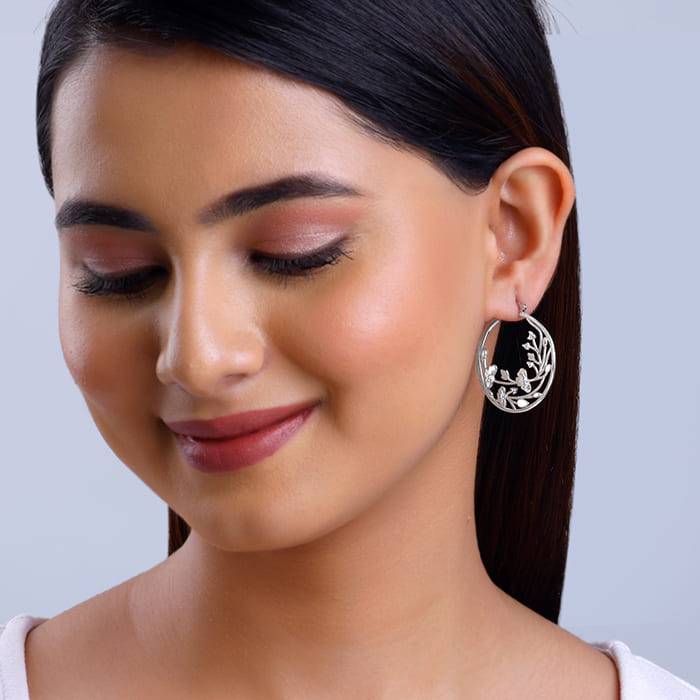 Silver Eyebright Hoop Earrings| Studs To Gift Women & Girls | With Certificate Of Authenti : ER02712