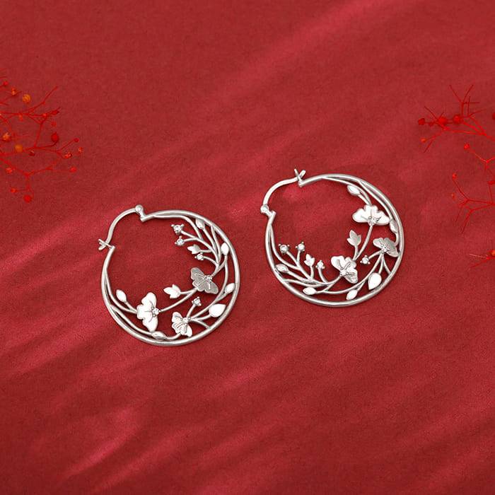 Silver Eyebright Hoop Earrings| Studs To Gift Women & Girls | With Certificate Of Authenti : ER02712