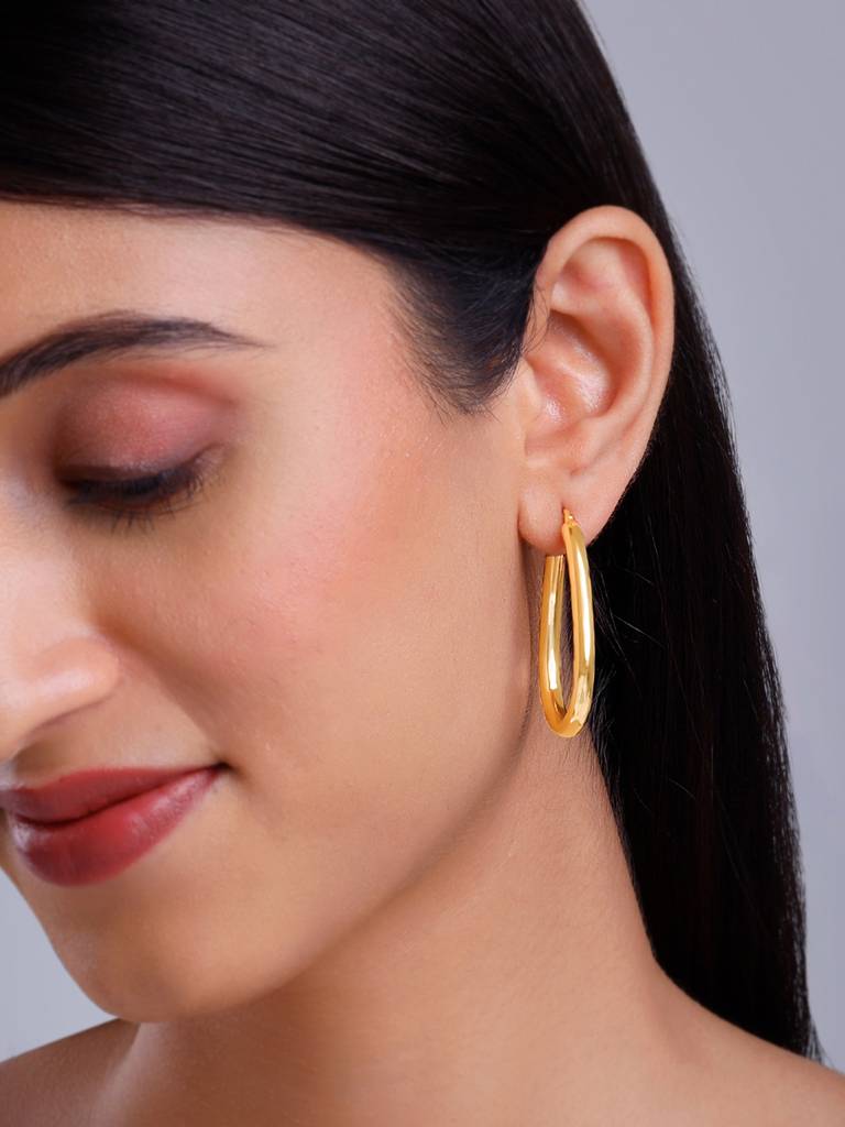 Silver Golden Tapered Hoop Earrings : ER02723