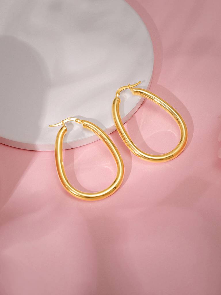 Silver Golden Tapered Hoop Earrings : ER02723