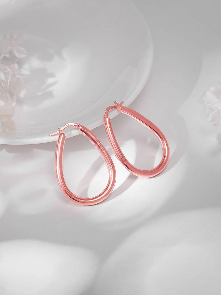 Silver Rose Gold Tapered Hoop Earrings : ER02724