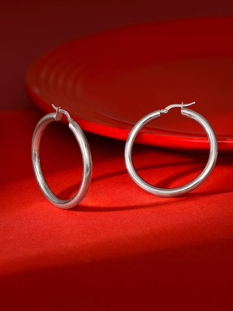 Silver Round Hoop Earring : ER02734