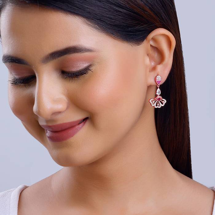 Rose Gold Red Eyebright Dangler Earrings| Studs To Gift Women & Girls | With Certificate O : ER02737