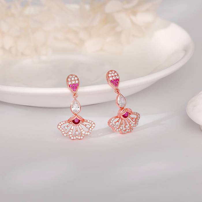 Rose Gold Red Eyebright Dangler Earrings| Studs To Gift Women & Girls | With Certificate O : ER02737