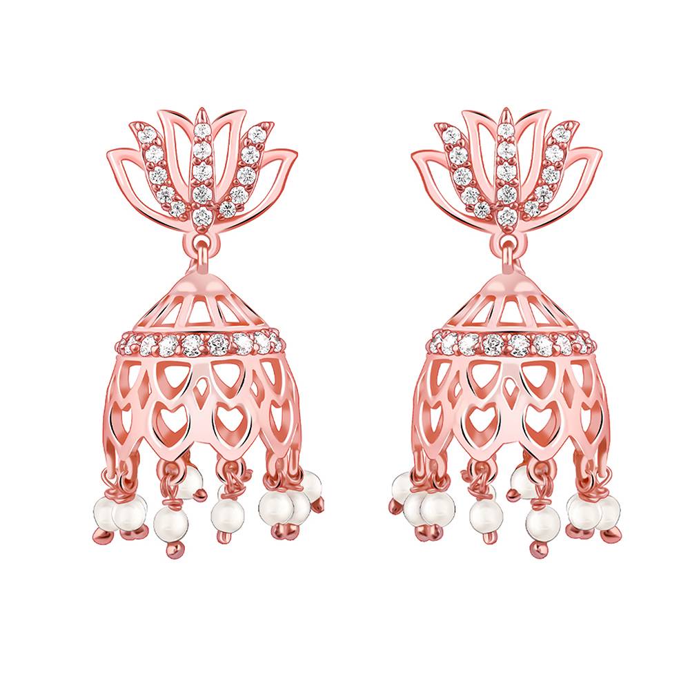 Giva 925 Silver Rose Gold Padma Jhumka| Drops To Gift Women & Girls | With Certificate Of Authenticity And 925 Stamp : ER02772