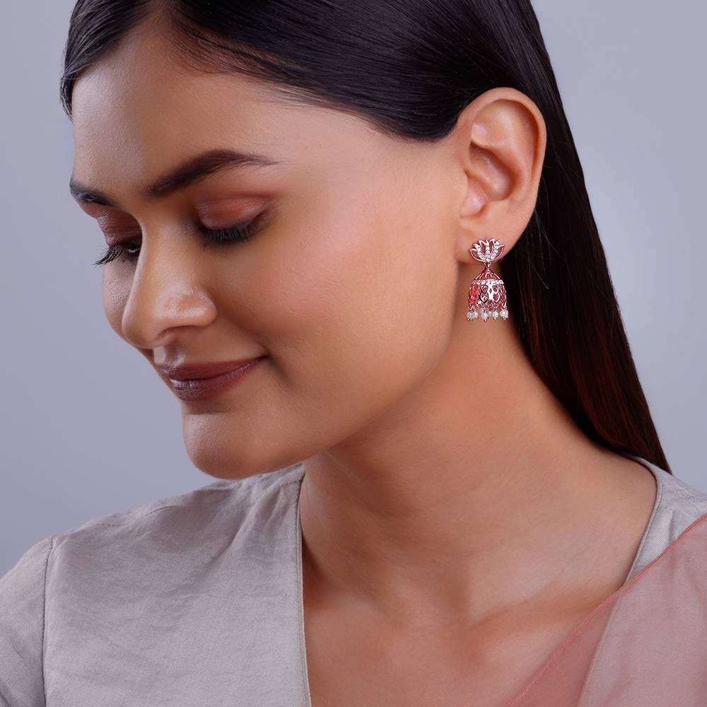 Giva 925 Silver Rose Gold Padma Jhumka| Drops To Gift Women & Girls | With Certificate Of Authenticity And 925 Stamp : ER02772