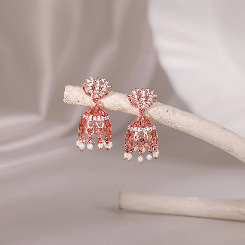 Giva 925 Silver Rose Gold Padma Jhumka| Drops To Gift Women & Girls | With Certificate Of Authenticity And 925 Stamp : ER02772