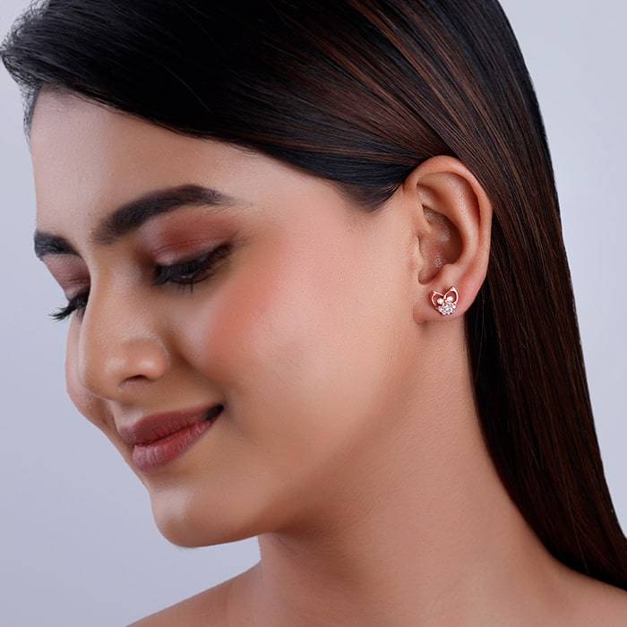 Giva 925 Silver Rose Gold Zirconia Owl Earrings| Studs To Gift Women & Girls | With Certif : ER02773