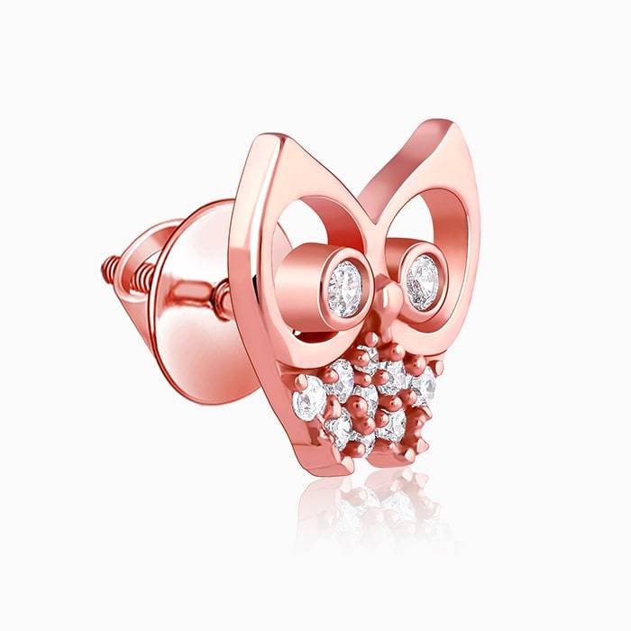 Giva 925 Silver Rose Gold Zirconia Owl Earrings| Studs To Gift Women & Girls | With Certif : ER02773