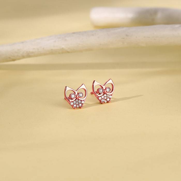 Giva 925 Silver Rose Gold Zirconia Owl Earrings| Studs To Gift Women & Girls | With Certif : ER02773
