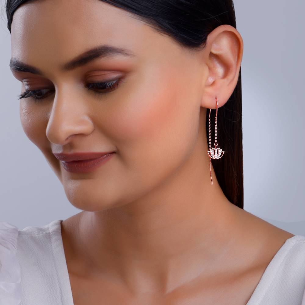 Giva 925 Silver Rose Gold Lotus Sui Dhaga Earrings| Drops To Gift Women & Girls | With Certificate Of Authenticity A : ER02774