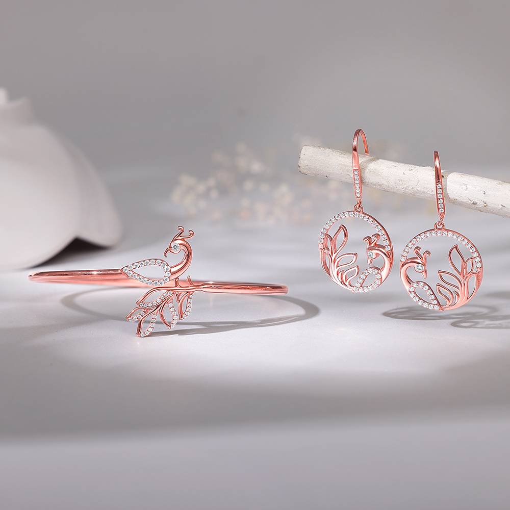 Giva 925 Silver Rose Gold Mridul Mor Set : ER02776BR01061