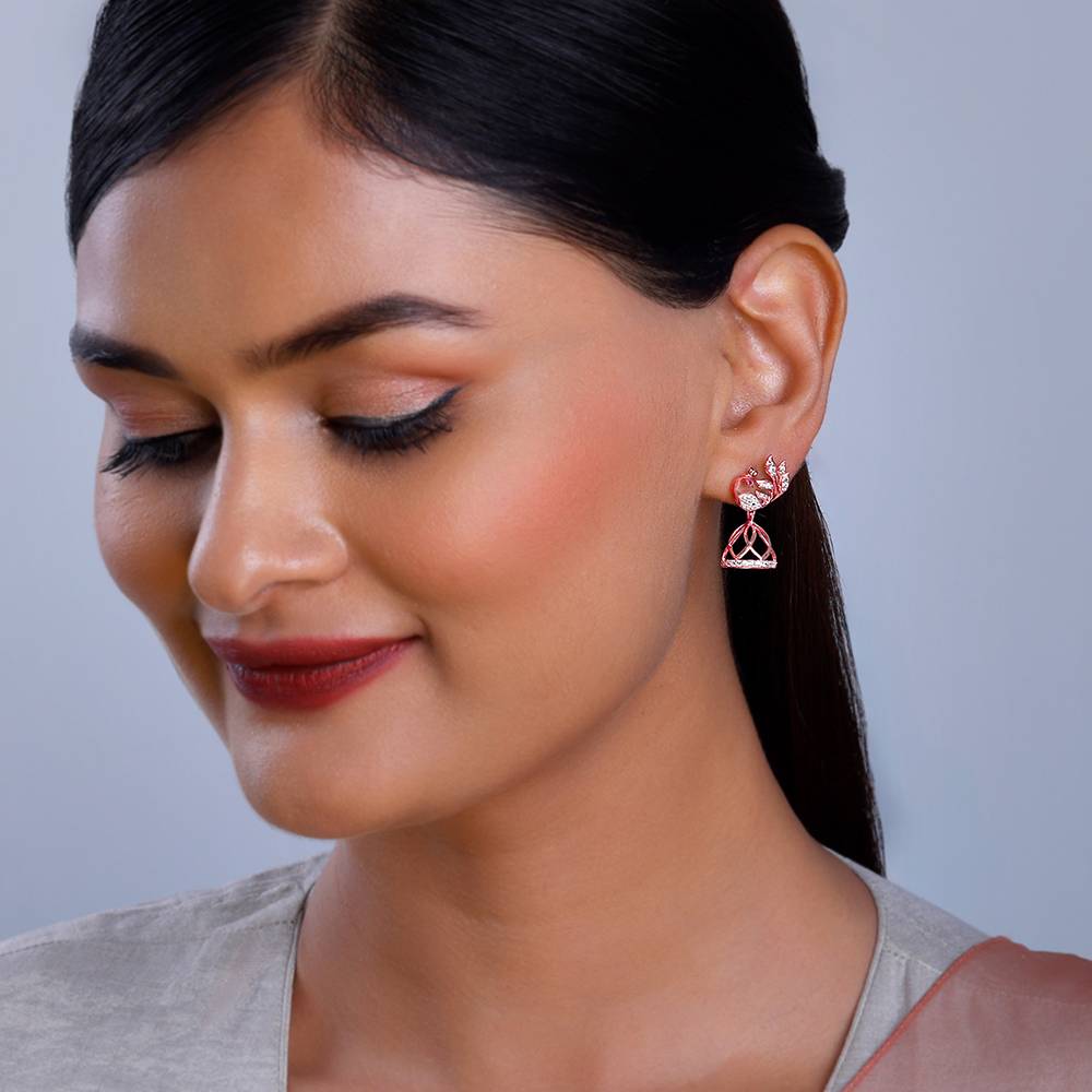 Giva 925 Silver Rose Gold Shahi Mor Jhumki : ER02789