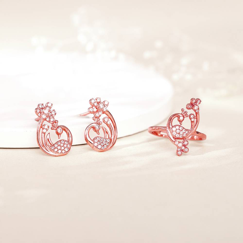Giva 925 Silver Rose Gold Leela Set : ER02790R01809