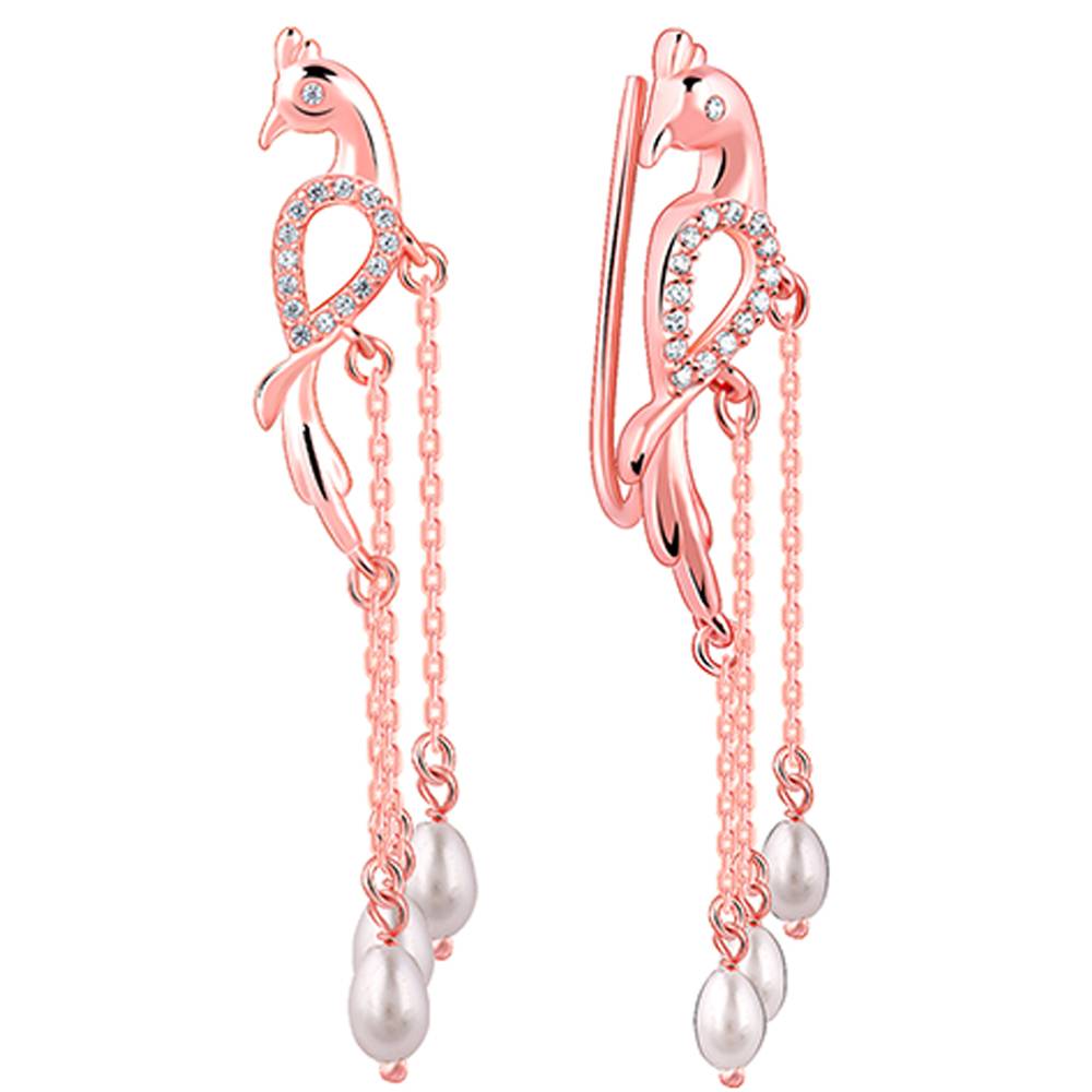Giva 925 Silver Rose Gold Beautiful Mor Climber Earrings| Drops To Gift Women & Girls | With Certificate Of Authenti : ER02795