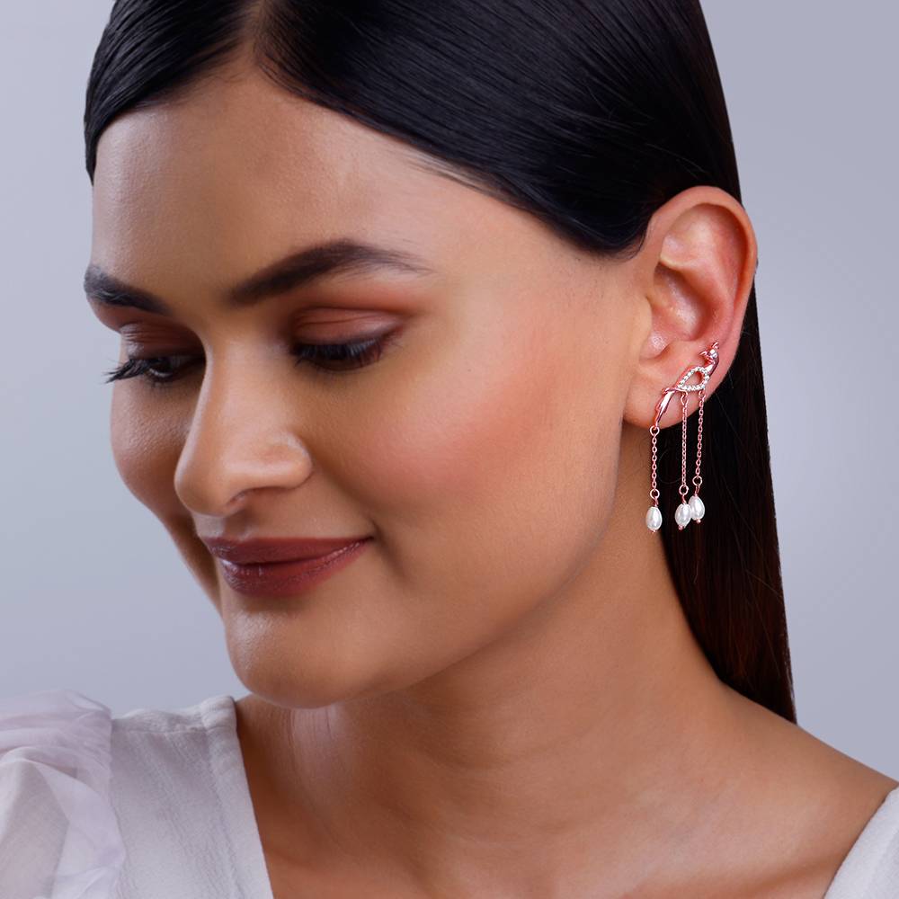 Giva 925 Silver Rose Gold Beautiful Mor Climber Earrings| Drops To Gift Women & Girls | With Certificate Of Authenti : ER02795