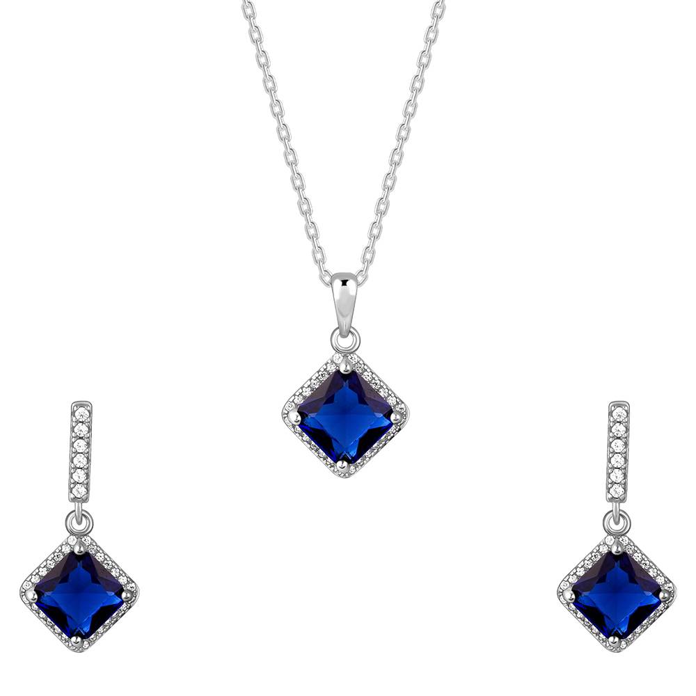 925 Silver Adorable Blue Set : ER02810PD02648