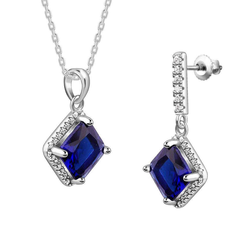 925 Silver Adorable Blue Set : ER02810PD02648