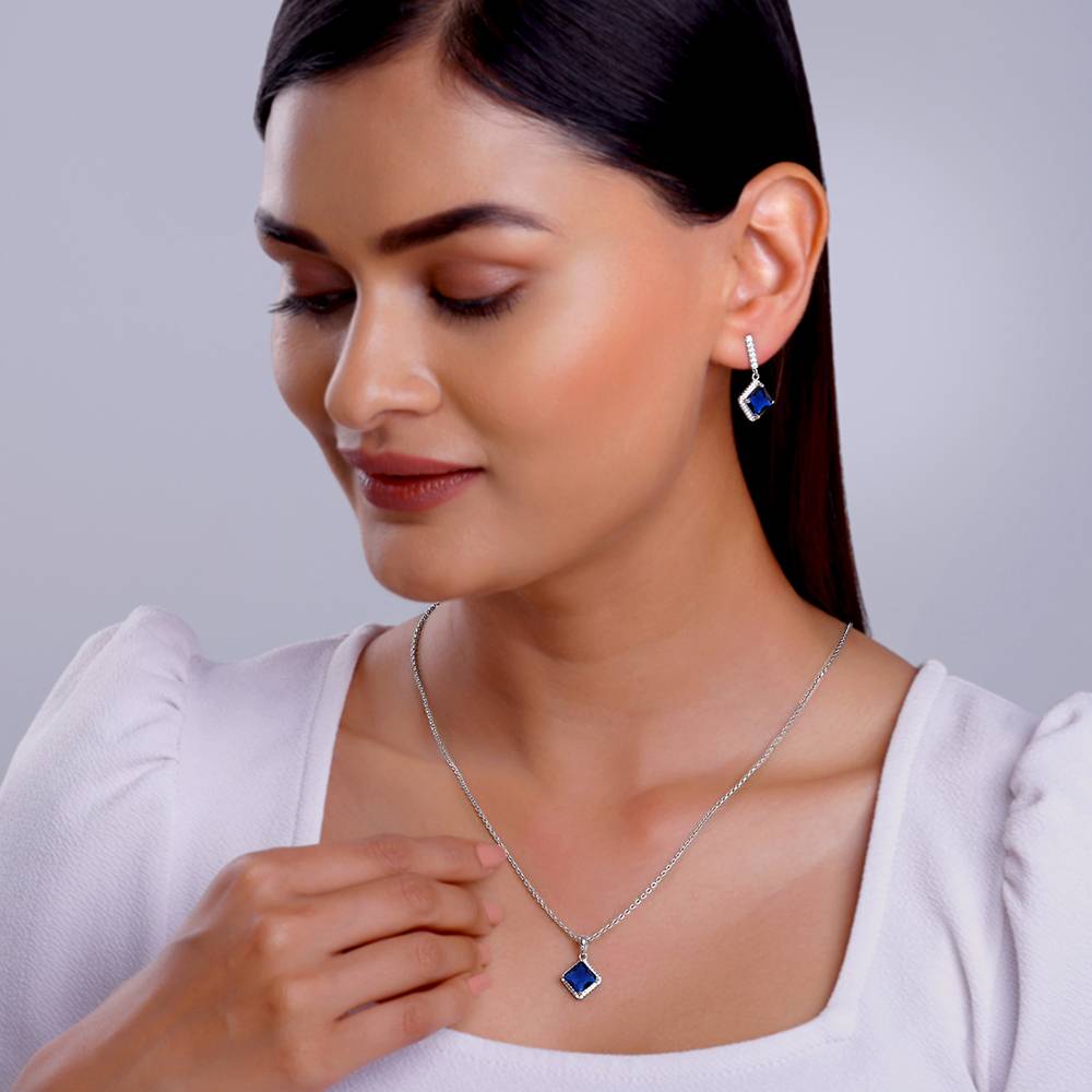 925 Silver Adorable Blue Set : ER02810PD02648