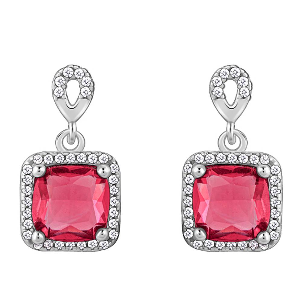 925 Silver Pink Square Earrings| Drops To Gift Women & Girls : ER02811