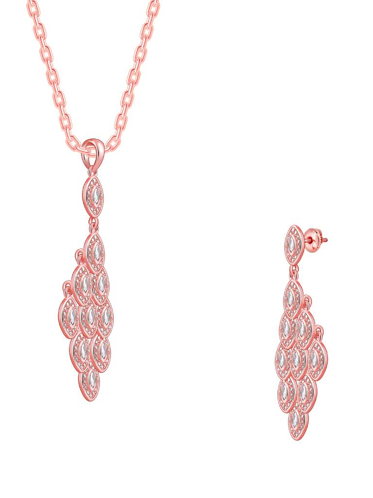 Giva 925 Silver Rose Gold Peafowl Feather Set : ER02821PD02523