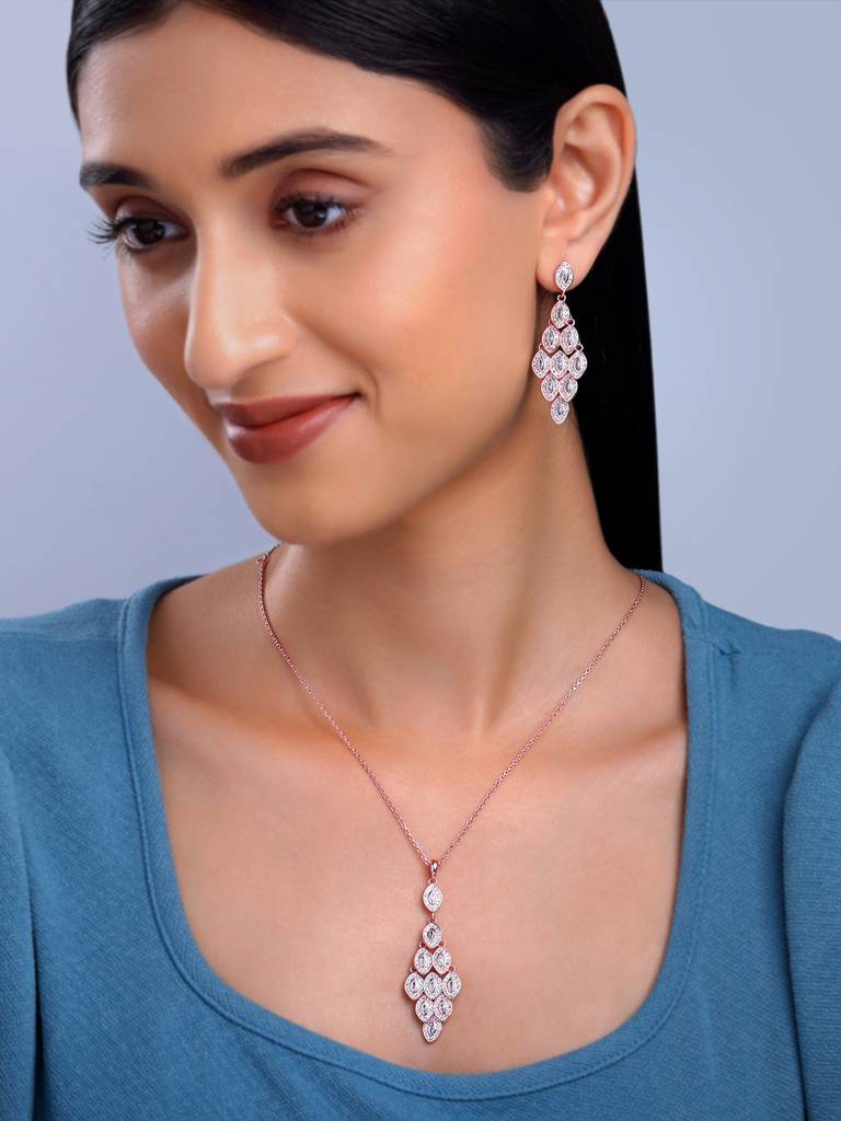 Giva 925 Silver Rose Gold Peafowl Feather Set : ER02821PD02523