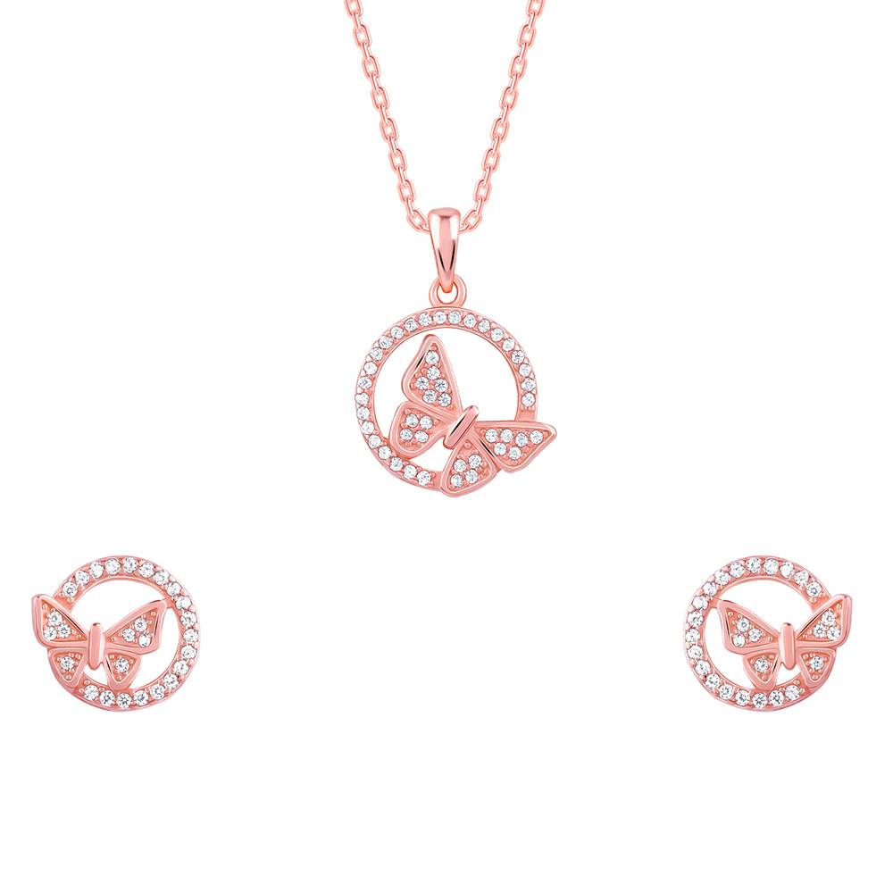 Giva 925 Silver Rose Gold Cheerful Butterfly Set| Gifts For Women And Girls | With Certificate Of Authenticit : ER02827PD02529