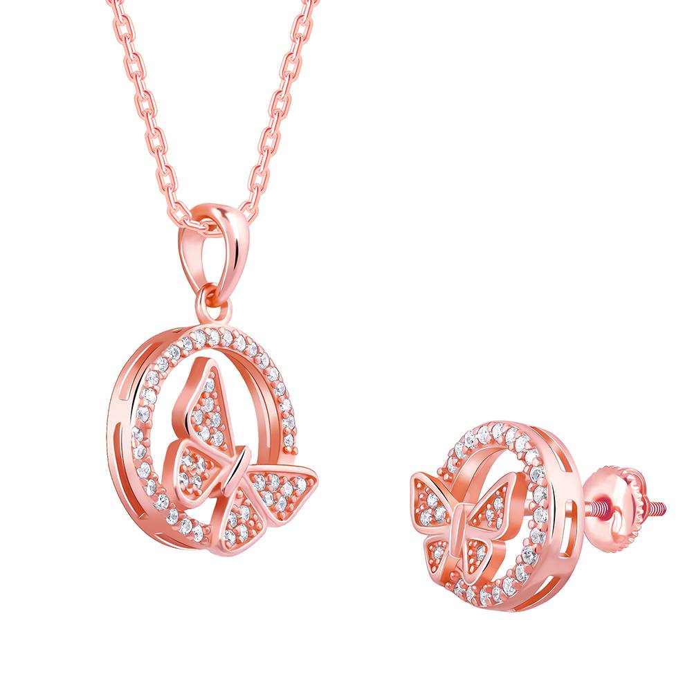 Giva 925 Silver Rose Gold Cheerful Butterfly Set| Gifts For Women And Girls | With Certificate Of Authenticit : ER02827PD02529