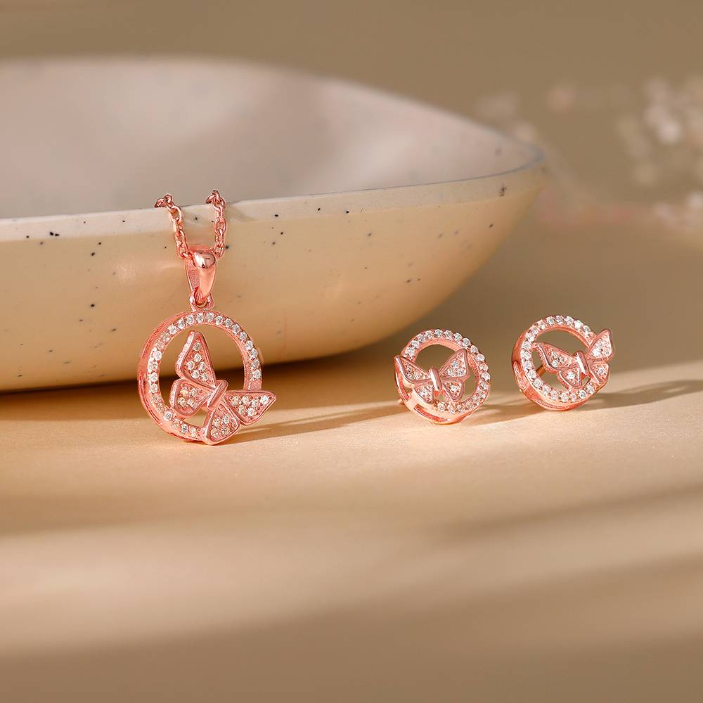Giva 925 Silver Rose Gold Cheerful Butterfly Set| Gifts For Women And Girls | With Certificate Of Authenticit : ER02827PD02529
