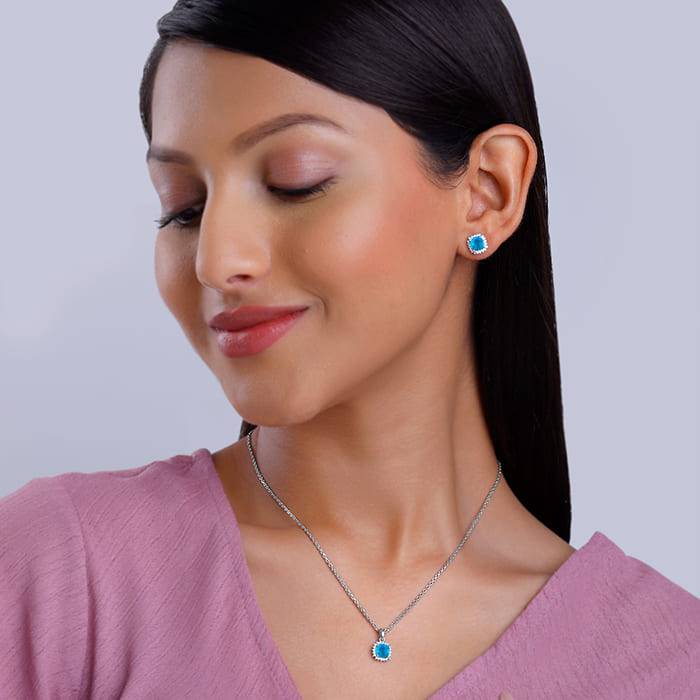 Giva 925 Silver Oceanic Blue Set| Gifts For Women And Girls | With Certificate Of Authenti : ER02842PD02558
