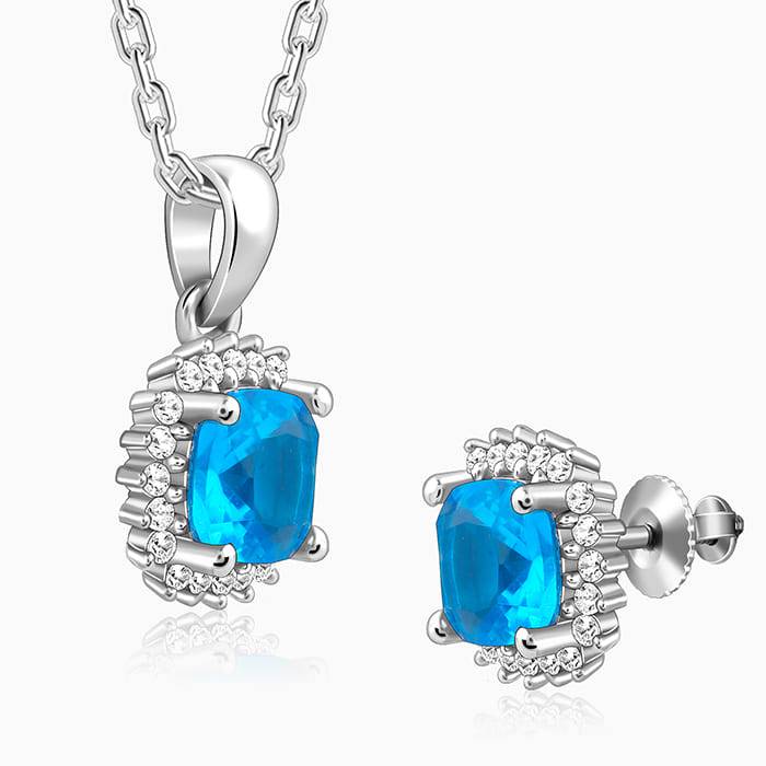 Giva 925 Silver Oceanic Blue Set| Gifts For Women And Girls | With Certificate Of Authenti : ER02842PD02558