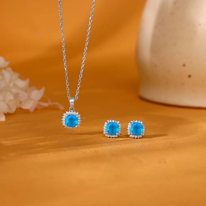 Giva 925 Silver Oceanic Blue Set| Gifts For Women And Girls | With Certificate Of Authenti : ER02842PD02558