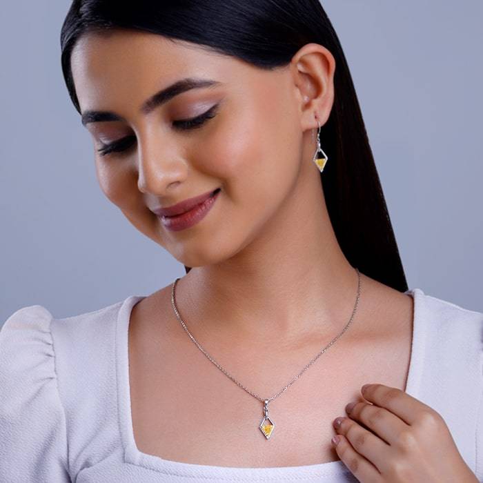 Giva 925 Silver Yellow Prism Set| Gifts For Women And Girls | With Certificate Of Authenti : ER02843PD02557