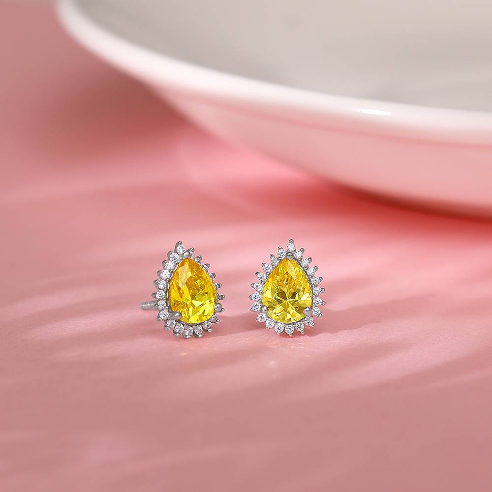 Strawberry Quartz Stud Earrings Rectangle Shape Rhodium on Silver