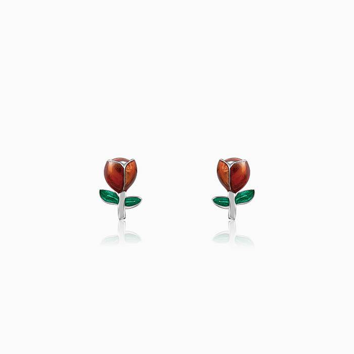 Silver Red Roses Earrings : ER02849