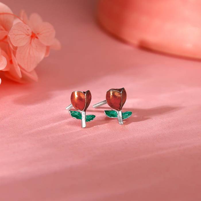 Silver Red Roses Earrings : ER02849