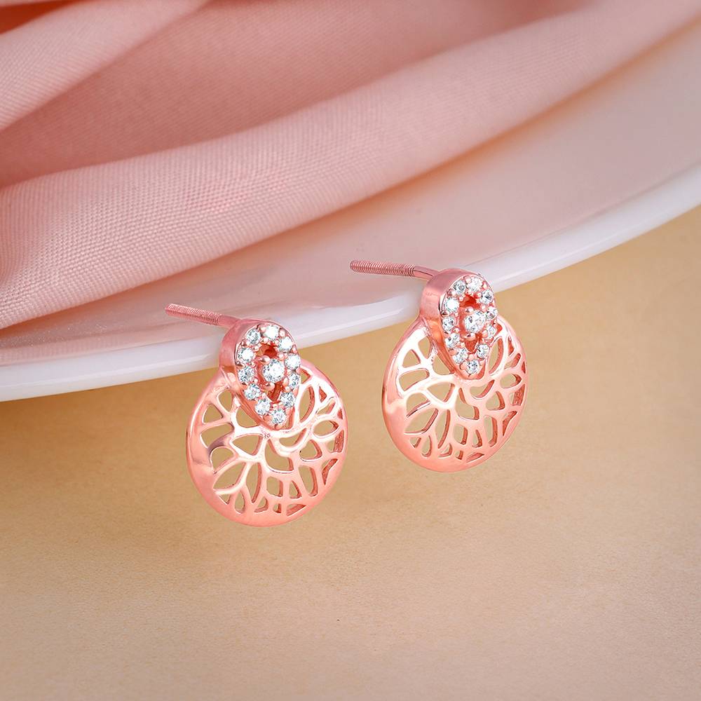 Rose Gold Circular Drop Filigree Earrings : ER02869