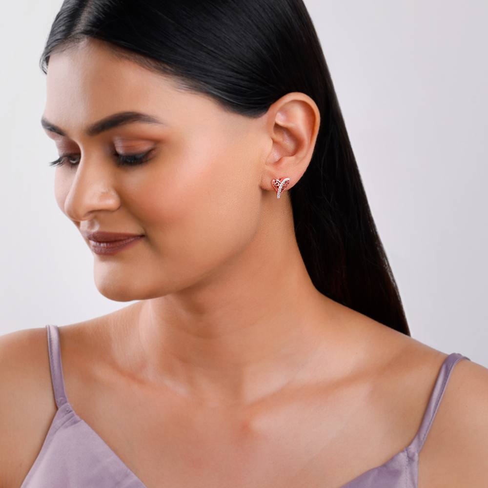 Rose Gold Heart Filigree Earrings : ER02870