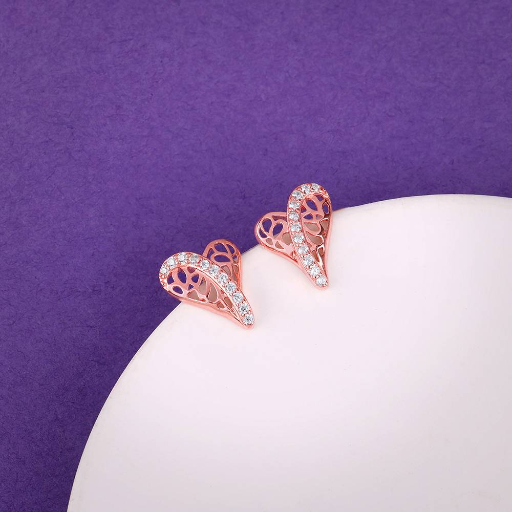 Rose Gold Heart Filigree Earrings : ER02870