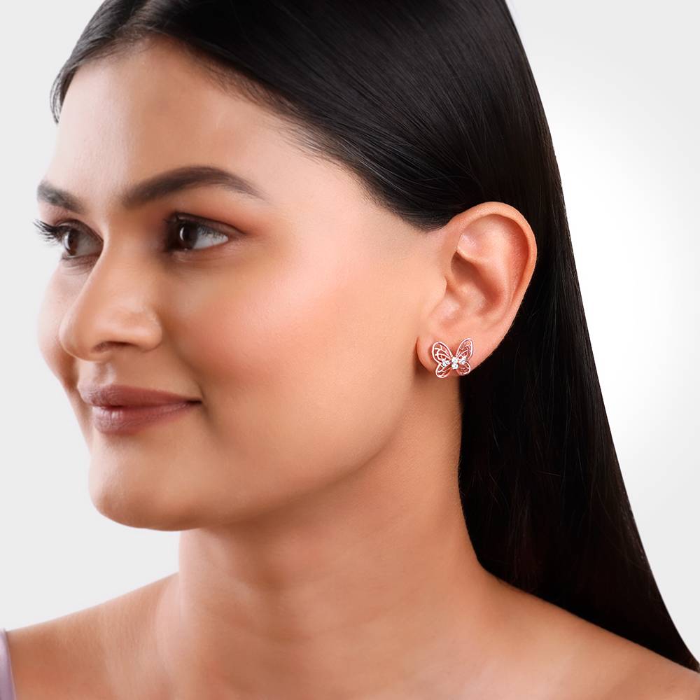 Rose Gold Butterfly Filigree Earrings : ER02873