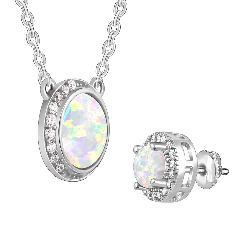 925 Silver Opal Moon Set : ER02901PD02629