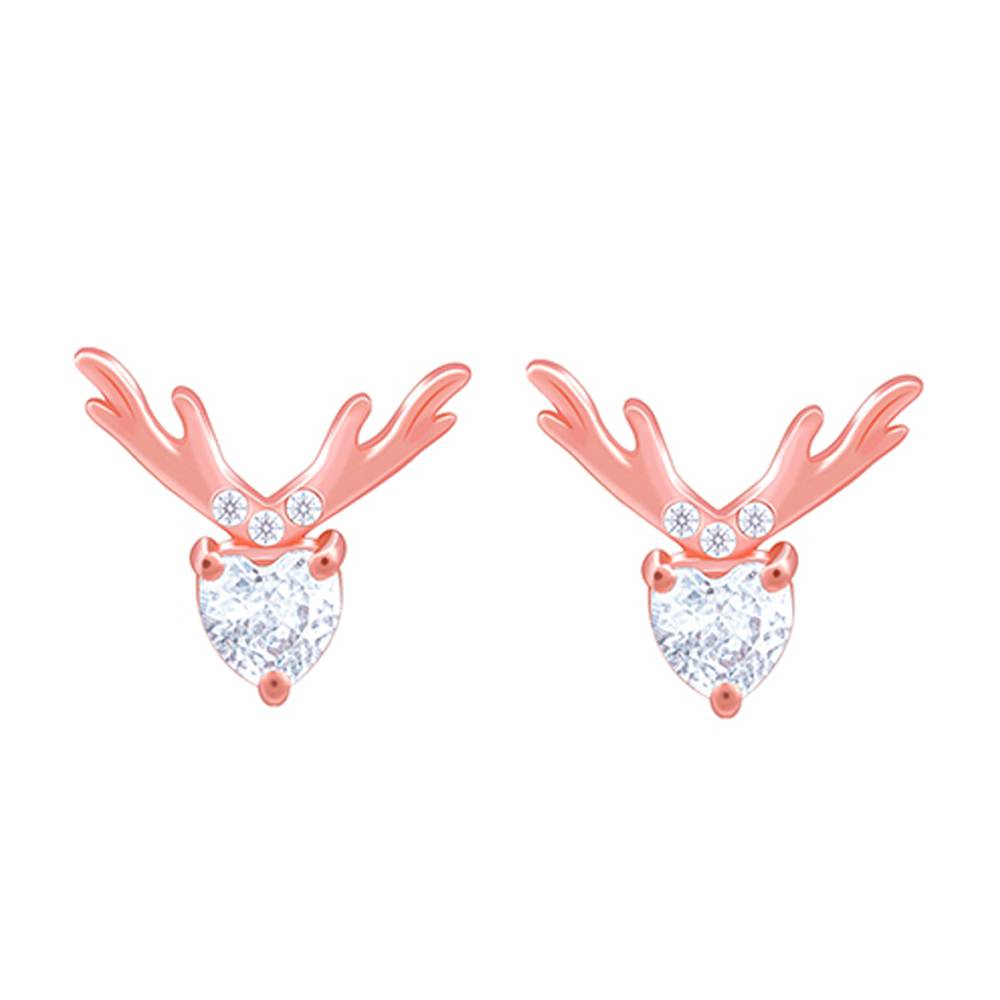925 Silver Rose Gold Deer Sparkle Earrings : ER02908