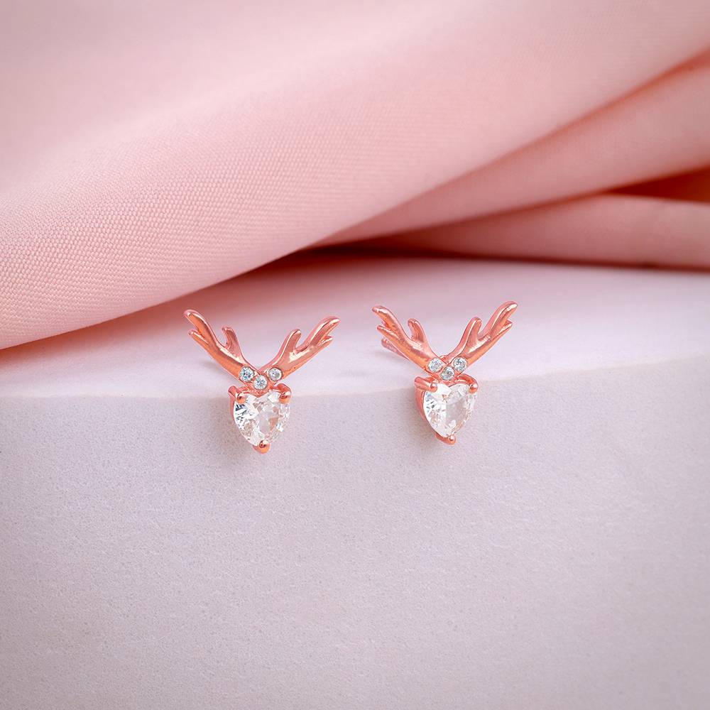 925 Silver Rose Gold Deer Sparkle Earrings : ER02908