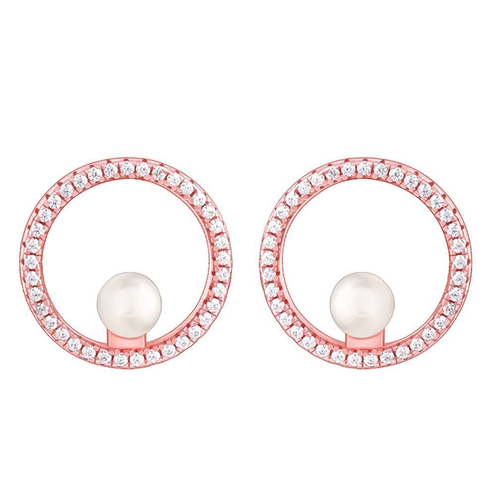 Rose Gold Pearl Halo Earrings : ER02919