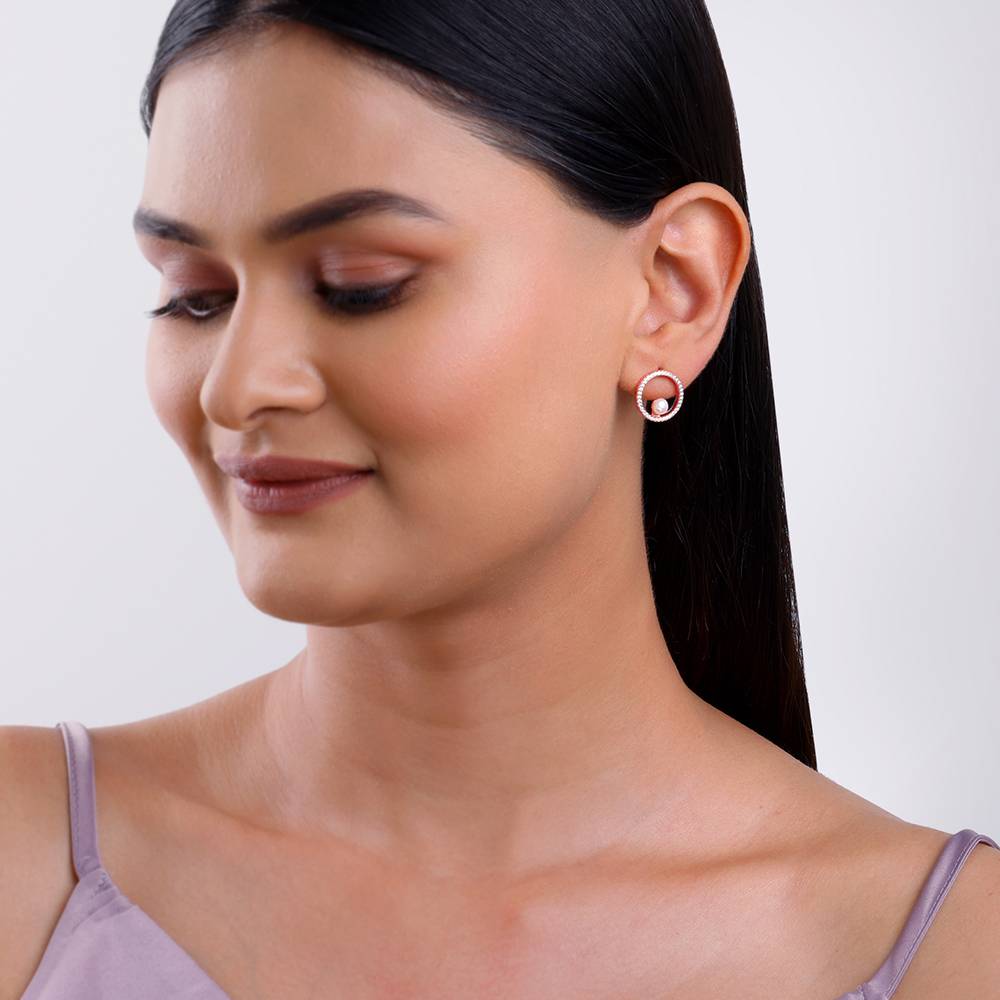 Rose Gold Pearl Halo Earrings : ER02919