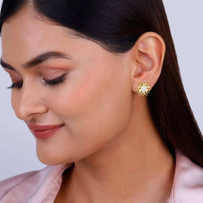 Anushka Sharma Golden Blooming Flower Stud Earrings : ER0292