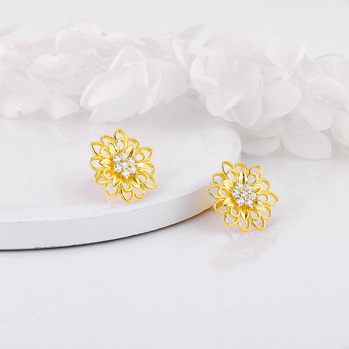 Giva 925 Silver Golden Blooming Flower Set Of Four| Gifts For Women And Girls | With Certi : ER0292PD02283R01608BR0921