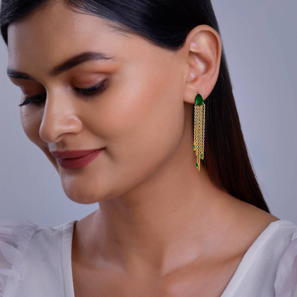 925 Silver Golden Verdant Onyx Danglers| Drops To Gift Women & Girls : ER02936