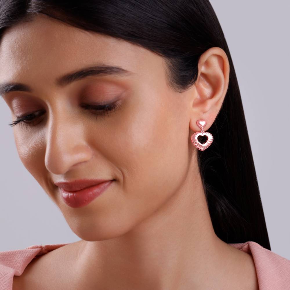 925 Silver Rose Gold Blush Heart Earrings : ER02951