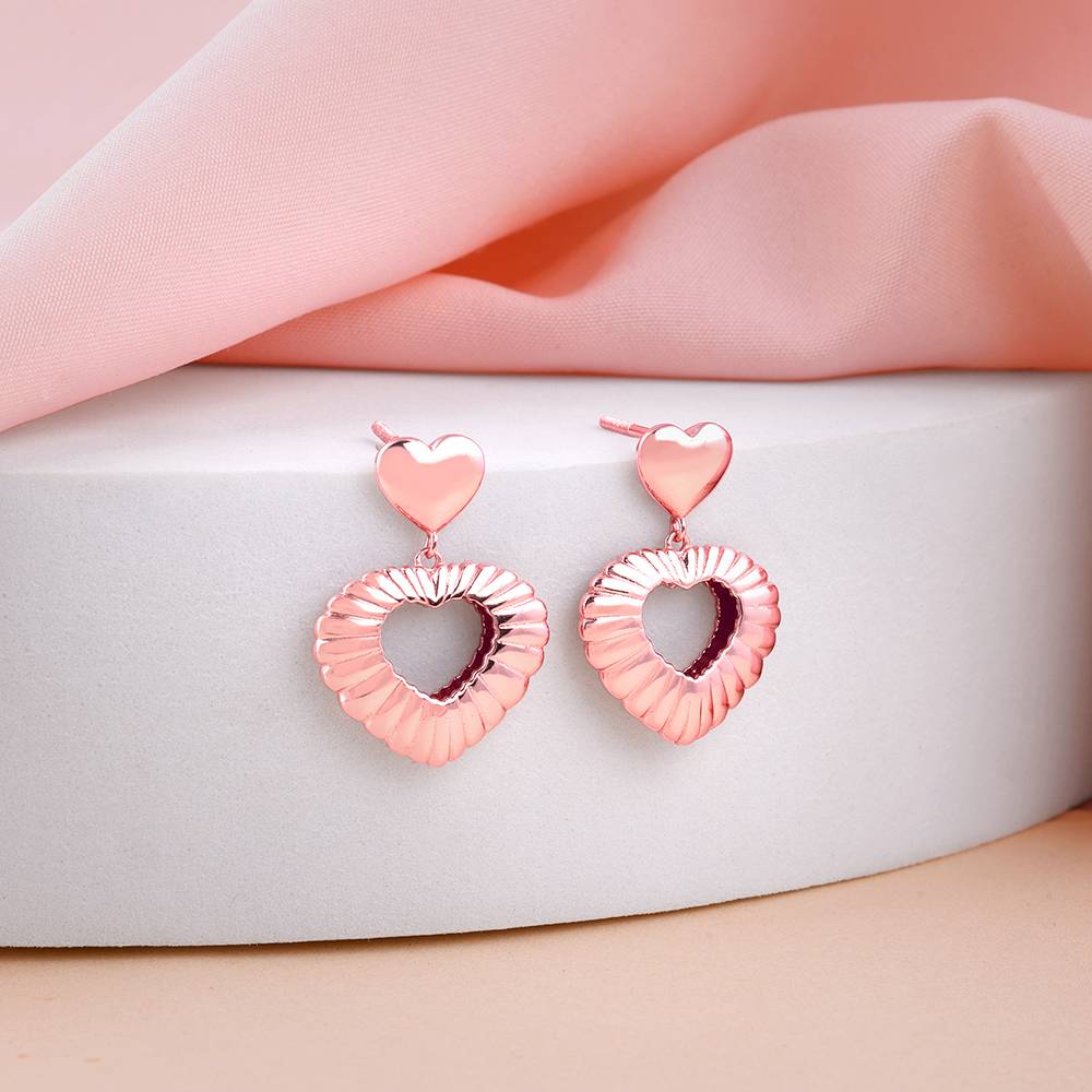 925 Silver Rose Gold Blush Heart Earrings : ER02951